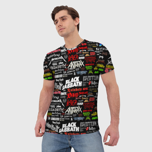 Мужская футболка 3D с принтом The texture of musical rock bands, фото на моделе #1
