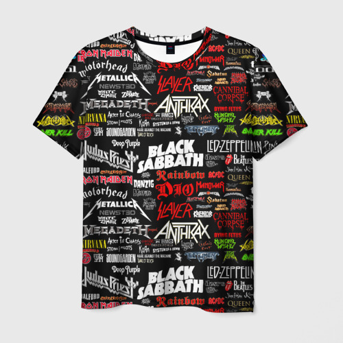 Мужская футболка 3D с принтом The texture of musical rock bands, вид спереди #2