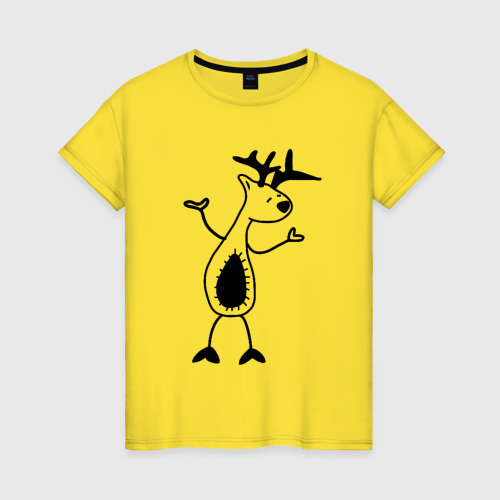 Женская футболка хлопок с принтом Танцующий лось, вид спереди #2