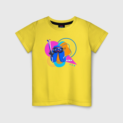 Детская футболка хлопок с принтом Лыжи из Буквогорода, вид спереди #2