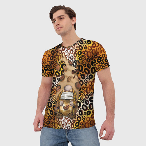 Мужская 3D футболка с принтом Кофейный  гном, фото на моделе #1