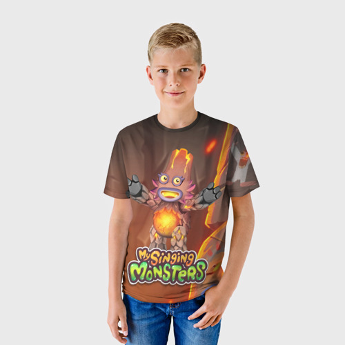 Детская футболка 3D с принтом My singing monsters Лаватёка, фото на моделе #1
