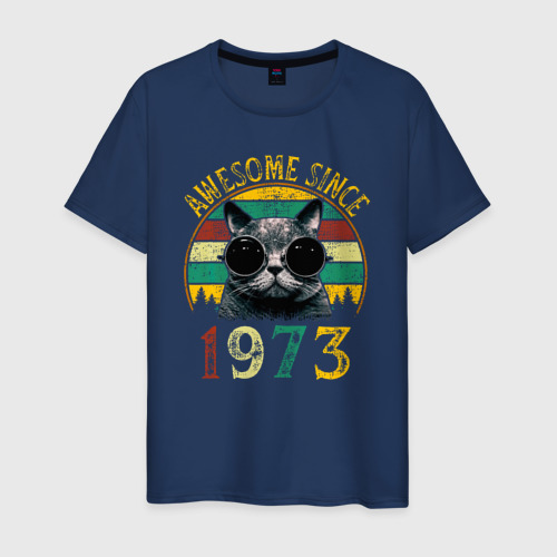 Мужская футболка хлопок с принтом Потрясающий котэ 1973, вид спереди #2