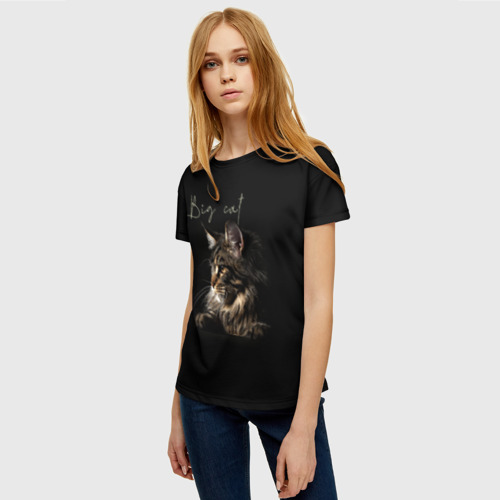 Женская футболка 3D с принтом Big cat Maine Coon, фото на моделе #1