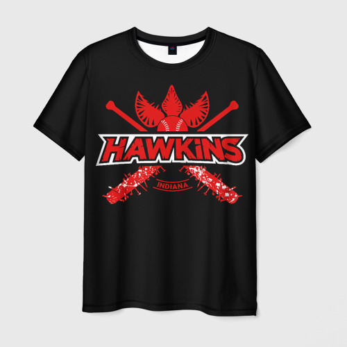 Мужская футболка 3D с принтом Hawkins Indiana, вид спереди #2