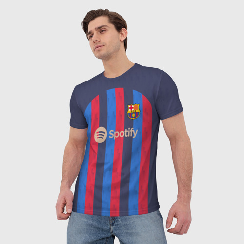 Мужская 3D футболка с принтом Барселона 22-23, фото на моделе #1