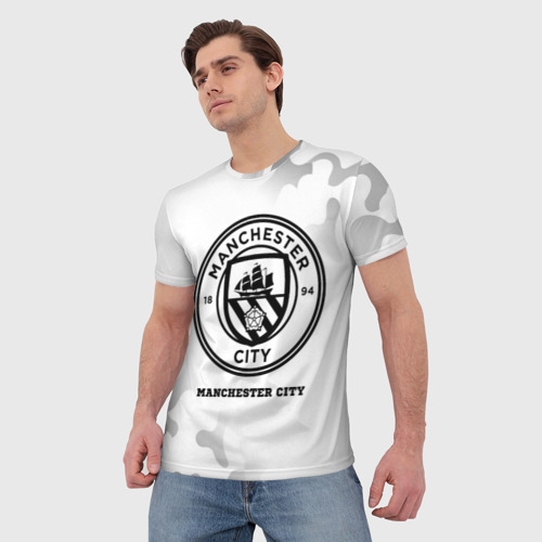 Мужская футболка 3D с принтом Manchester City Sport на светлом фоне, фото на моделе #1