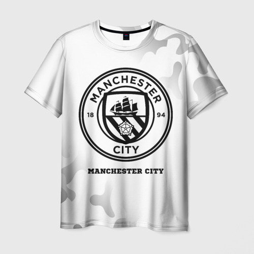 Мужская футболка 3D с принтом Manchester City Sport на светлом фоне, вид спереди #2