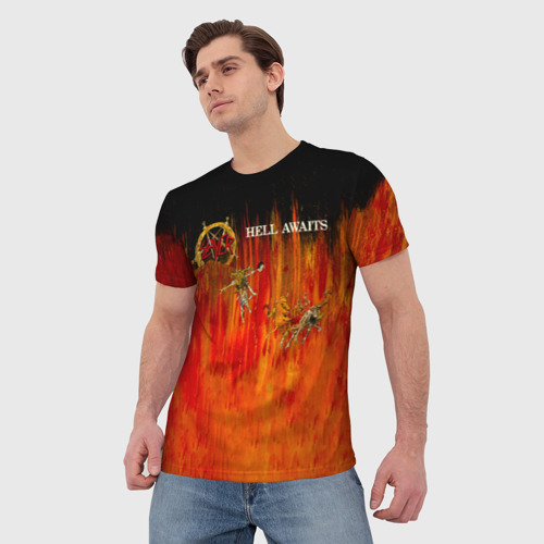 Мужская футболка 3D с принтом Hell Awaits - Slayer, фото на моделе #1