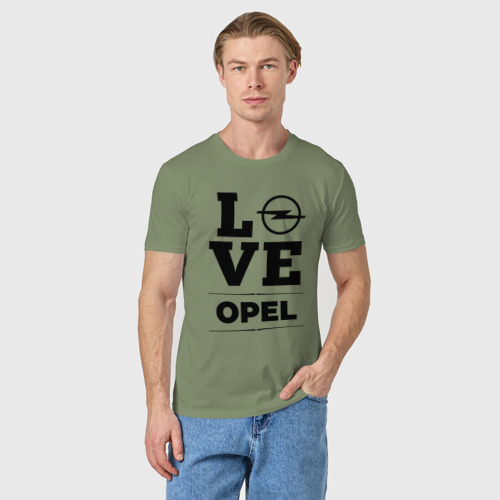 Мужская футболка хлопок с принтом Opel Love Classic, фото на моделе #1