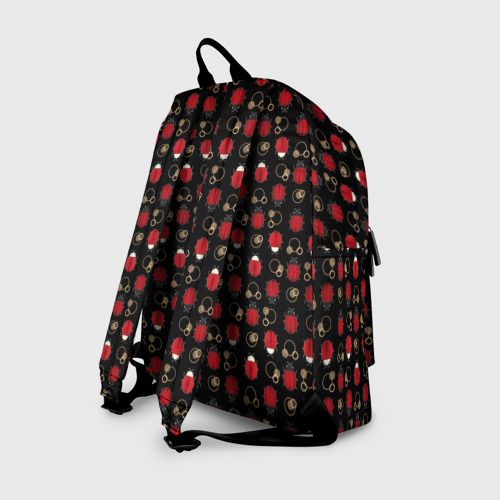 Рюкзак 3D с принтом Красные Божьи коровки на черном фоне ladybug, вид сзади #1