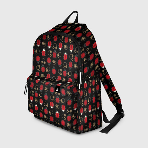 Рюкзак 3D с принтом Красные Божьи коровки на черном фоне ladybug, вид спереди #2