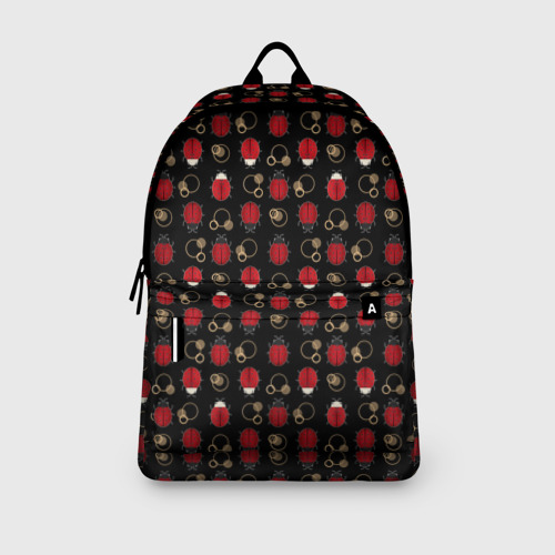 Рюкзак 3D с принтом Красные Божьи коровки на черном фоне ladybug, вид сбоку #3