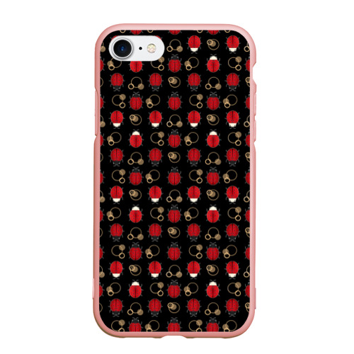 Чехол для iPhone 7/8 матовый с принтом Красные Божьи коровки на черном фоне ladybug, вид спереди #2