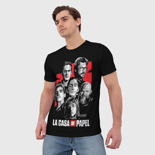 Мужская 3D футболка с принтом Бумажный дом La Casa De Papel, фото на моделе #1