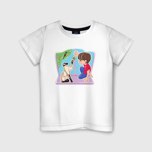 Детская футболка хлопок с принтом Охотница кошка, вид спереди #2