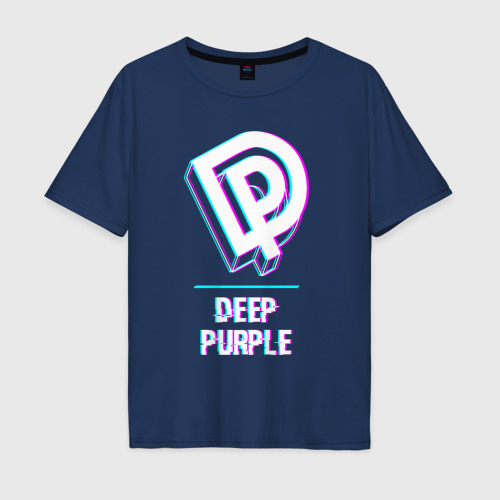 Мужская футболка хлопок Oversize с принтом Deep Purple Glitch Rock, вид спереди #2