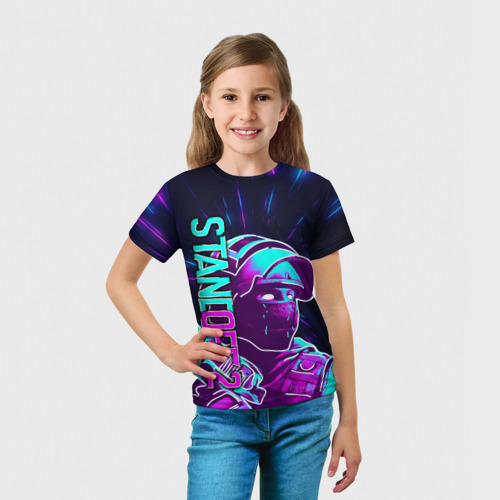Детская 3D футболка с принтом Неоновый Standoff 2 | NEON COLORS, вид сбоку #3
