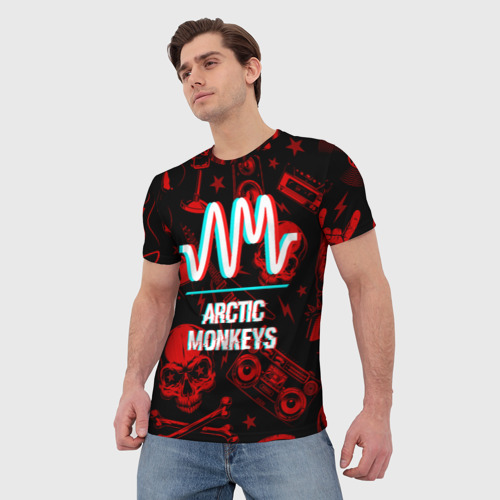 Мужская футболка 3D с принтом Arctic Monkeys Rock Glitch, фото на моделе #1