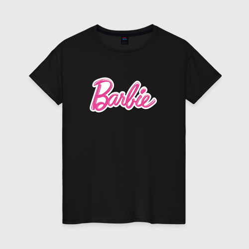 Женская футболка хлопок с принтом Barbie logo, вид спереди #2