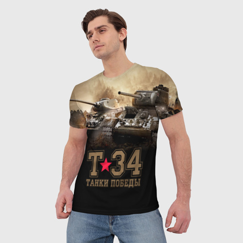 Мужская футболка 3D с принтом Т-34 танки Победы, фото на моделе #1