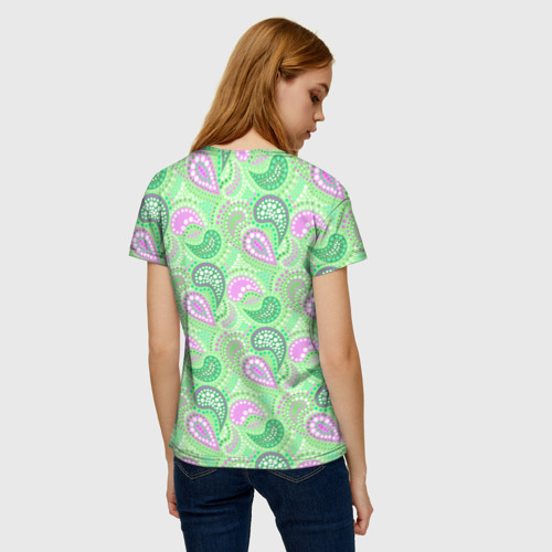 Женская 3D футболка с принтом Turkish cucumber green background, вид сзади #2