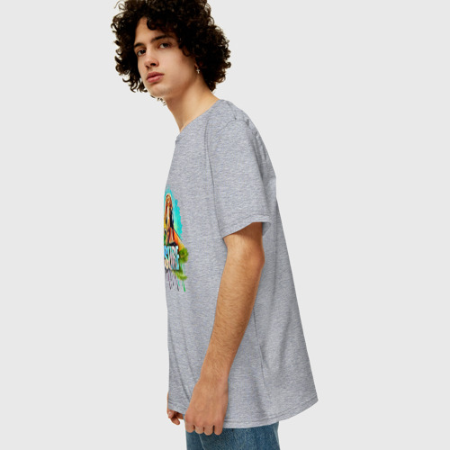 Мужская футболка хлопок Oversize с принтом Surf - девушка с доской для серфинга, вид сбоку #3
