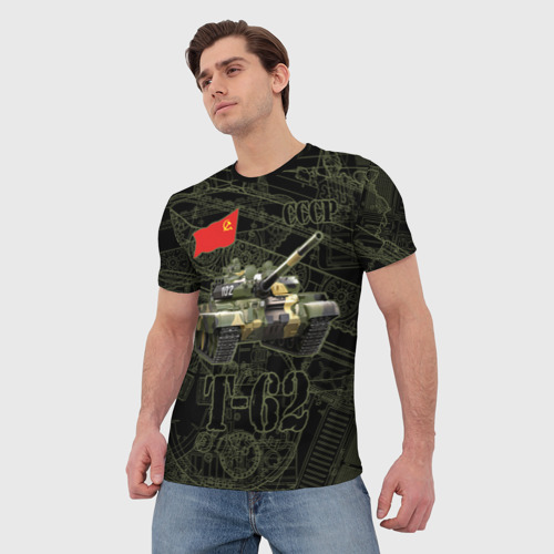 Мужская 3D футболка с принтом Танк Т-62 Советский средний танк Камуфляж, фото на моделе #1