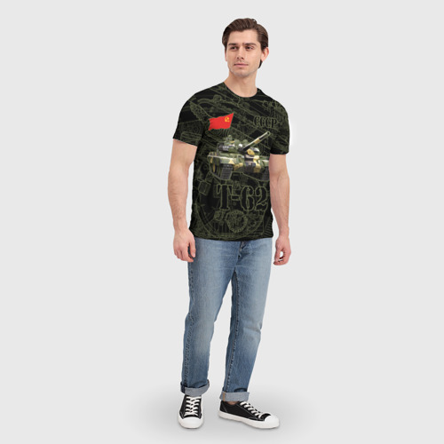 Мужская 3D футболка с принтом Танк Т-62 Советский средний танк Камуфляж, вид сбоку #3