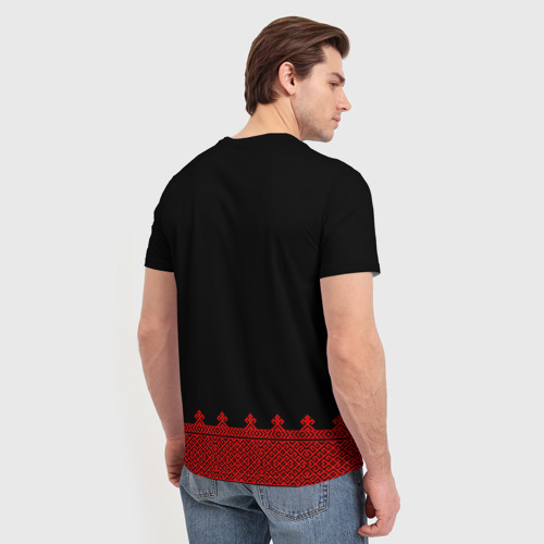 Мужская футболка 3D с принтом Черная славянская рубаха вышиванка, вид сзади #2