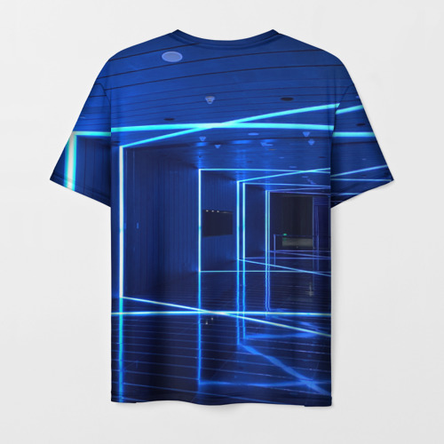 Мужская футболка 3D с принтом Неоновый абстрактный синий коридор, вид сзади #1