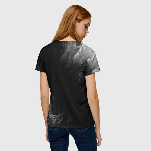 Женская футболка 3D с принтом Warframe Glitch на темном фоне - FS, вид сзади #2