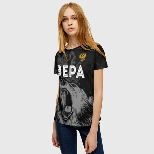 Женская 3D футболка с принтом Вера Россия Медведь, фото на моделе #1