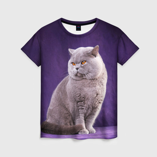 Женская футболка 3D с принтом Британская кошка, вид спереди #2