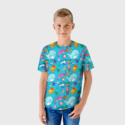 Детская футболка 3D с принтом Sea diving, фото на моделе #1