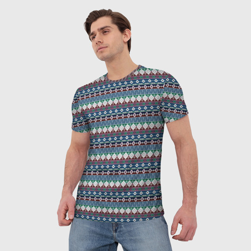 Мужская футболка 3D с принтом Мексиканский этнический многоцветный, фото на моделе #1