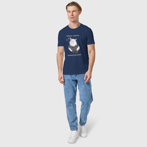 Мужская футболка хлопок с принтом Песня о Котьмаке - кот Ведьмак, вид сбоку #3