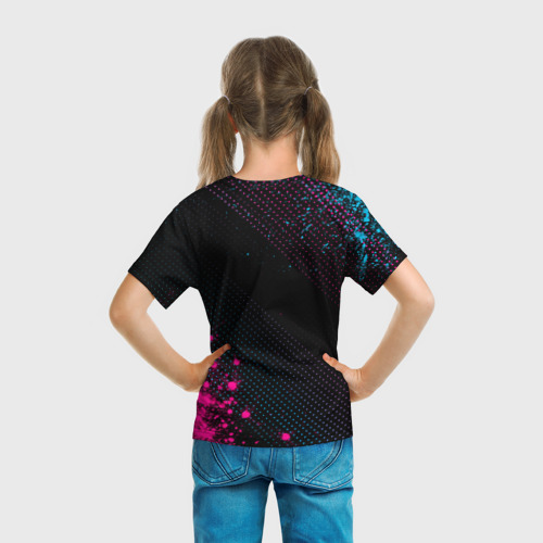 Детская футболка 3D с принтом Chevrolet Neon Gradient, вид сзади #2