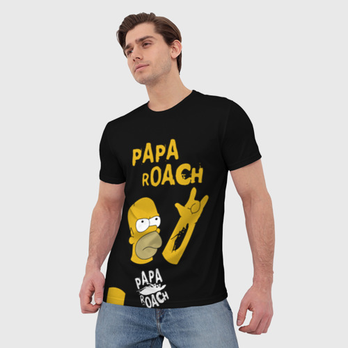 Мужская футболка 3D с принтом Papa Roach, Гомер Симпсон, фото на моделе #1