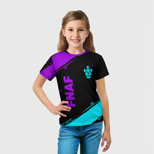 Детская футболка 3D с принтом Фредди - neon, вид сбоку #3