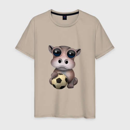 Мужская футболка хлопок с принтом Футбол - Бегемот, вид спереди #2