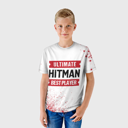 Детская футболка 3D с принтом Hitman: красные таблички Best Player и Ultimate, фото на моделе #1