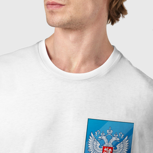 Мужская футболка хлопок с принтом Синий герб России, фото #4