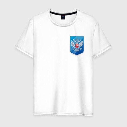 Мужская футболка хлопок с принтом Синий герб России, вид спереди #2