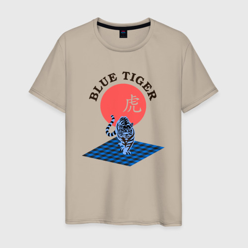 Мужская футболка с принтом Голубой тигр, вид спереди #2