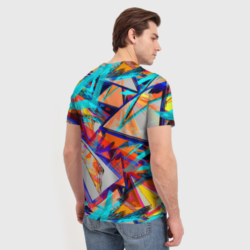 Мужская 3D футболка с принтом Яркий неоновый абстрактный узор, вид сзади #2