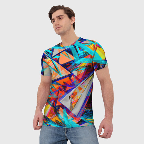 Мужская 3D футболка с принтом Яркий неоновый абстрактный узор, фото на моделе #1