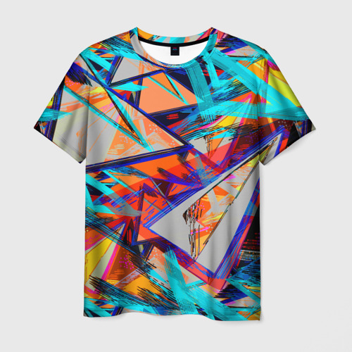 Мужская 3D футболка с принтом Яркий неоновый абстрактный узор, вид спереди #2