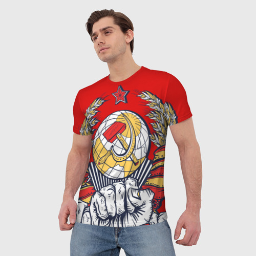 Мужская футболка 3D с принтом СССР серп и молот герб, фото на моделе #1