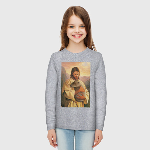 Детский лонгслив хлопок с принтом Иисус и капибара, вид сбоку #3